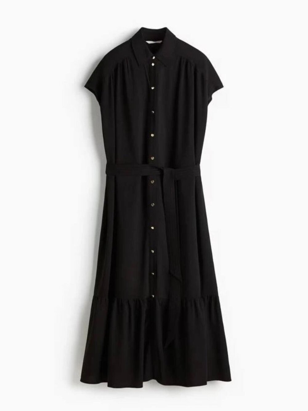 H&M Women's Tie-Belt Dress Maxi Midi Black Size S